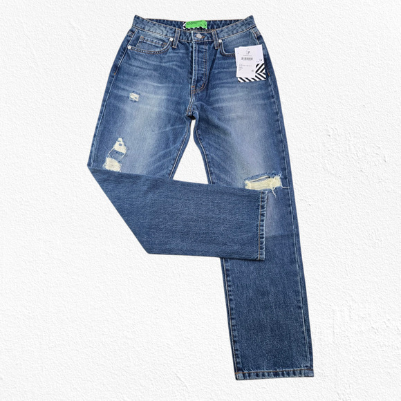 Sandrine Rose Indigo Blue High Rise Ankle Distressed Straight Leg Jeans Size 27 - Picture 1 of 11